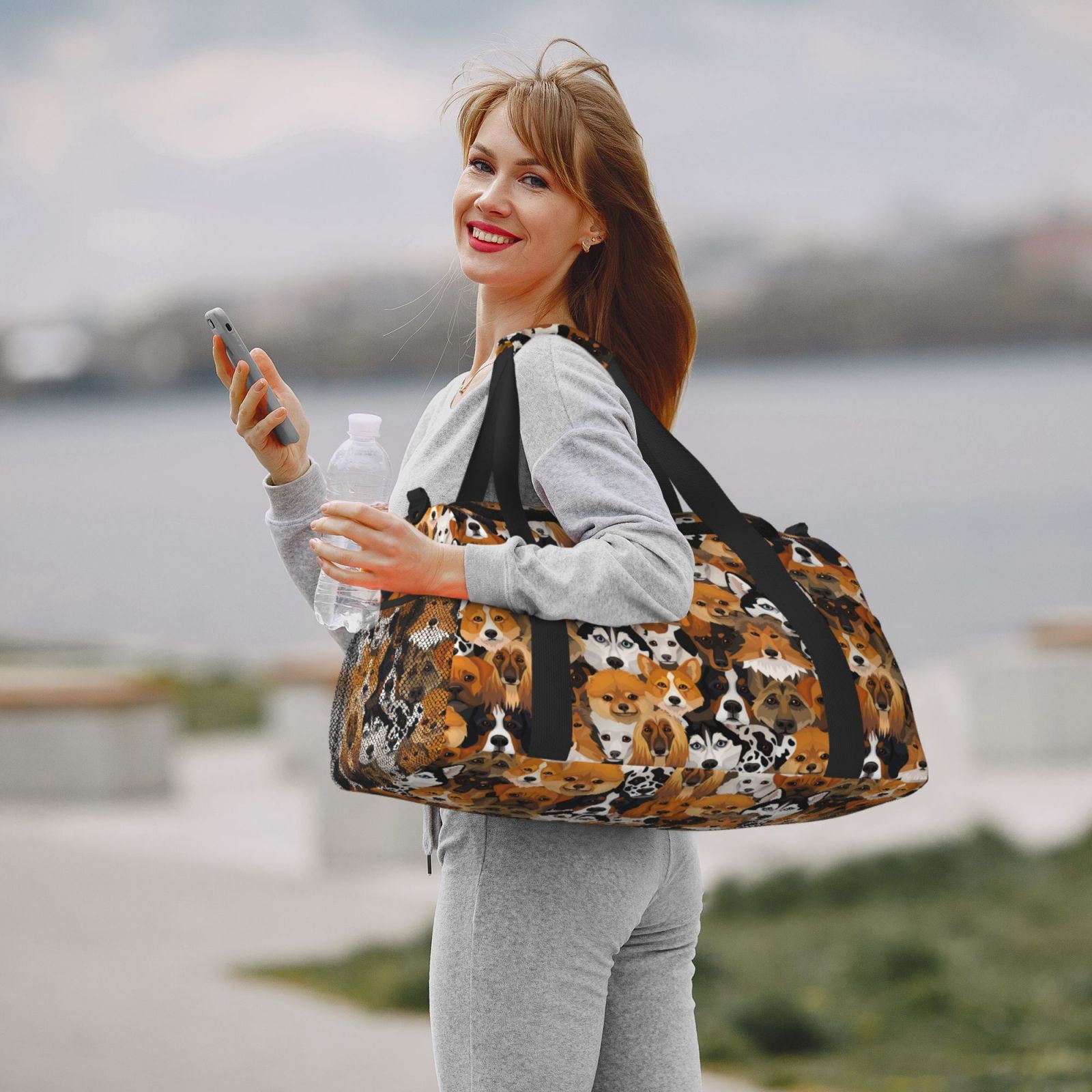 Picia Dogs Different Breeds Print Travel Duffle Bag,Weekender Bags for Women with Shoe Compartment, Gym Duffel Bag with Wet Pocket, Hospital Bags for Labor and Delivery