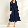 thumbnail image 3 of qafoshin Womens Polka Midi Dresses Elegant Long Sleeve V Neck Flowy Dress Vintage Fall Trendy Dress, 3 of 6
