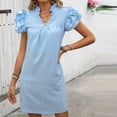 thumbnail image 6 of Women Dresses Women's Solid Color V-neck Short Sleeved Fashionable Loose Dress Summer Dresses for Women 2025 Blue S, 6 of 6