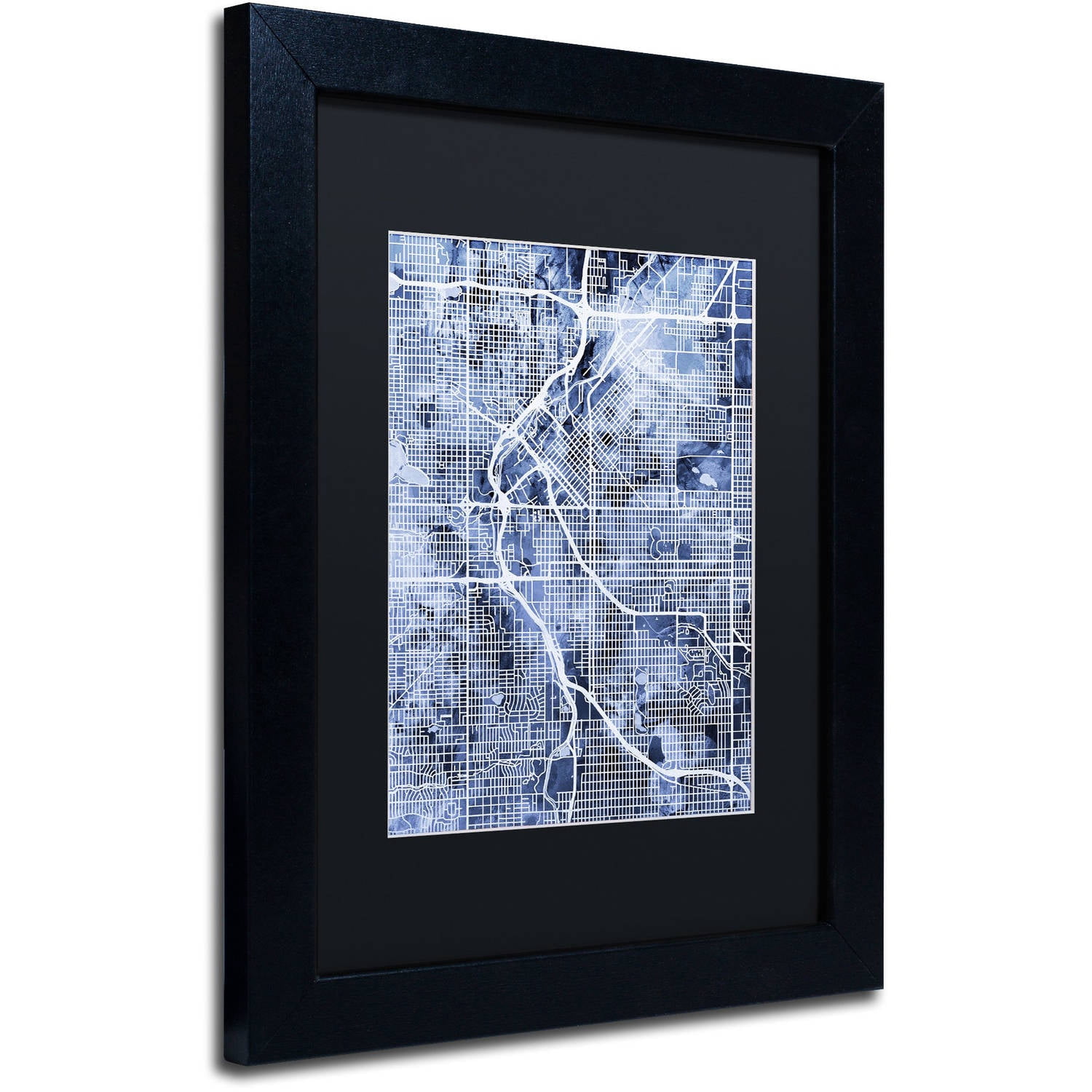 Trademark Fine Art "Denver Colorado Street Map B&W" Canvas Art by Michael Tompsett, Black Matte, Black Frame