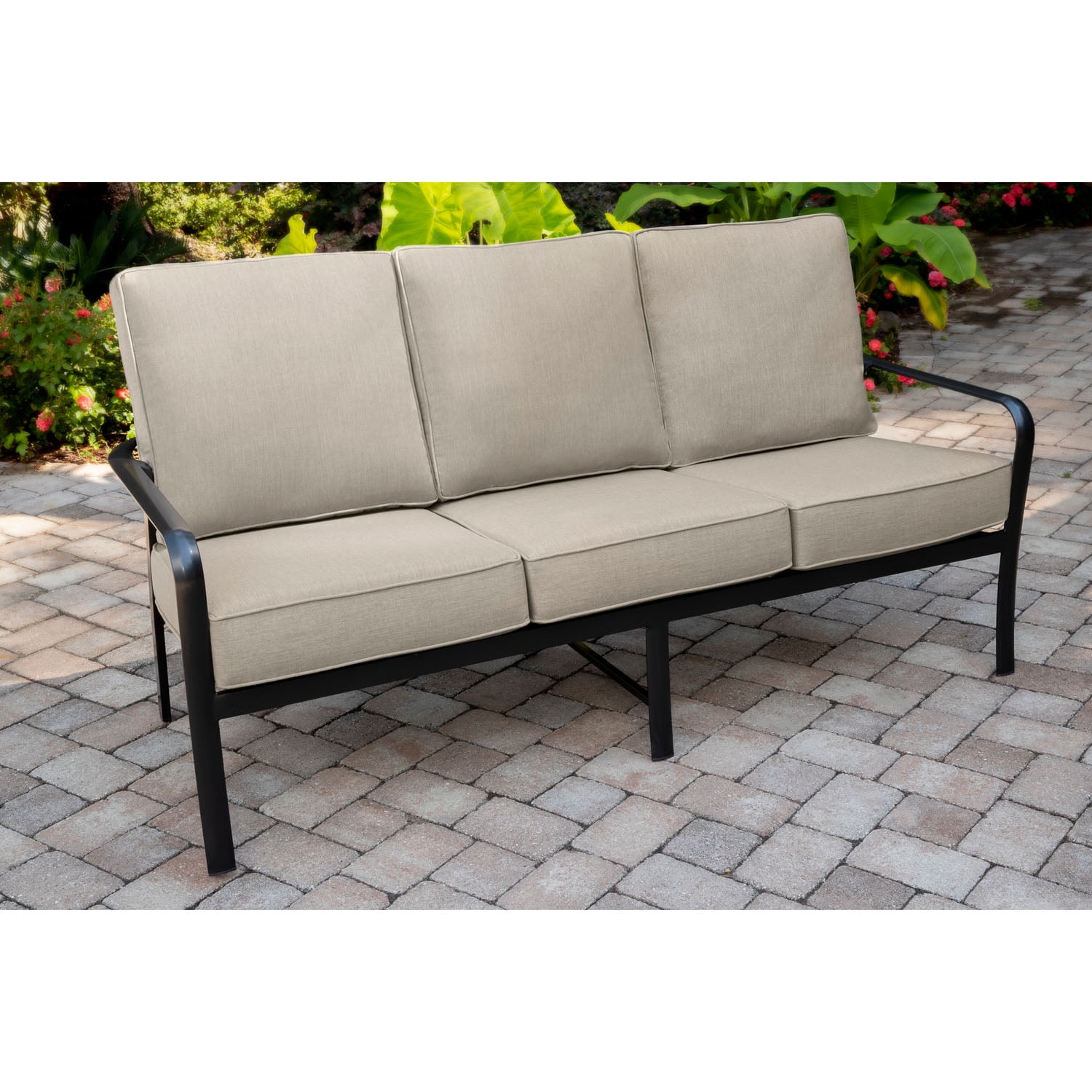 Hanover Cortino 5-Piece Commercial-Grade Patio Seating Set with 2 Cushioned Club Chairs, Sofa, and Slat-Top Coffee and Side Table