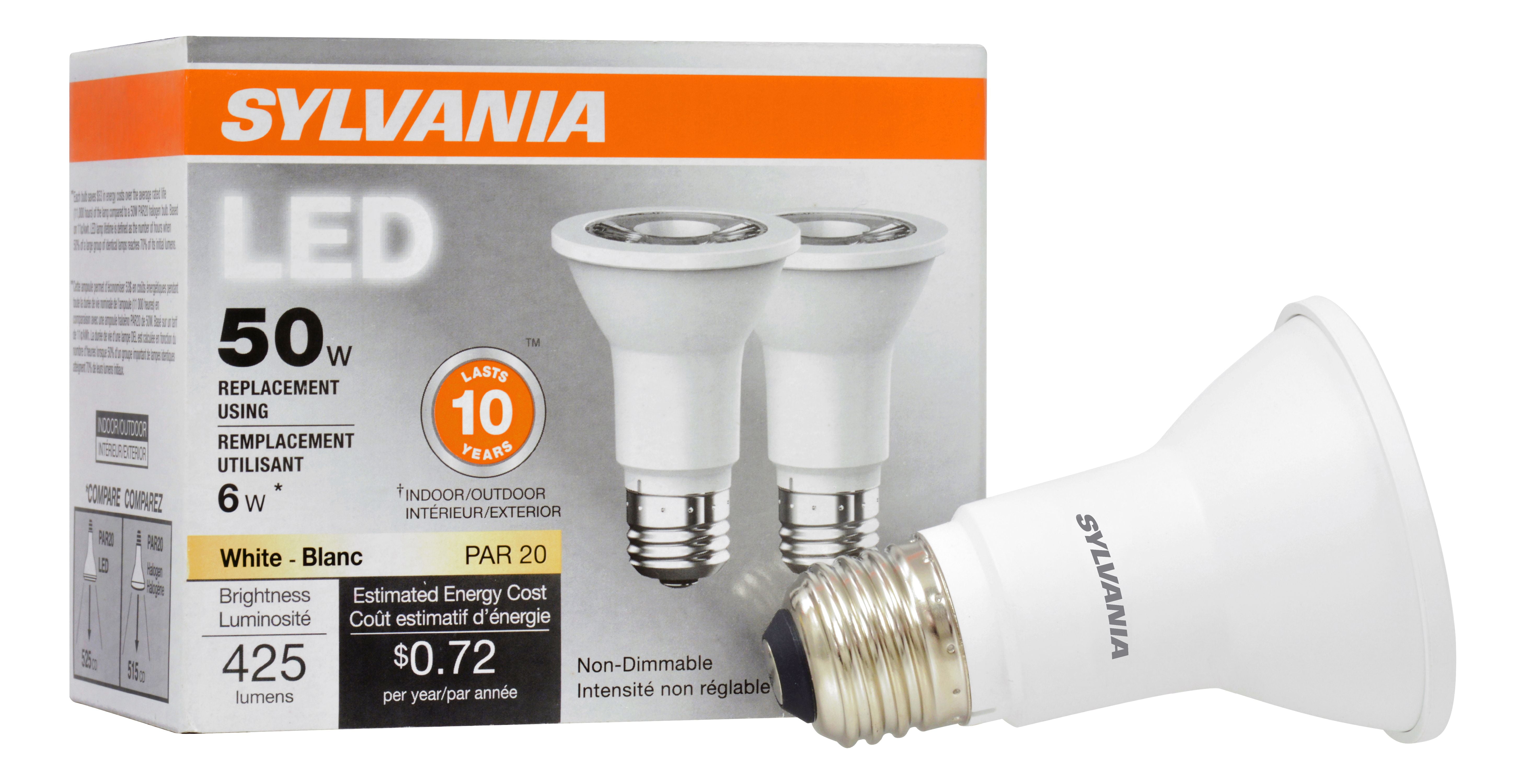 Soft White Sylvania LED Light Bulb 2-count R20 Dimmable Flood 50W Equivalent 