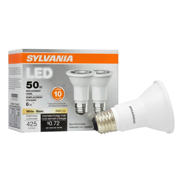 peach Accepted volatility Sylvania LED Light Bulbs, PAR20, 6W (50W Equivalent) Bright White, 2-count  - Walmart.com