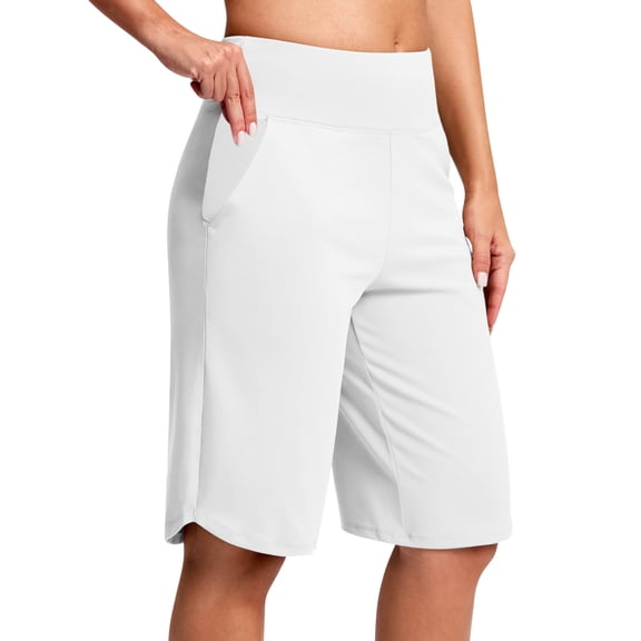 BUIGTTKLOP Shorts for Women Knee Length with Pockets High Waisted Stretch Shorts for Summer Walking