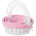 thumbnail image 1 of Panier-cadeau Rond en Osier Blanc, avec Doublure en Vichy Rose et Poignée - Ensemble de 3, 1 of 5