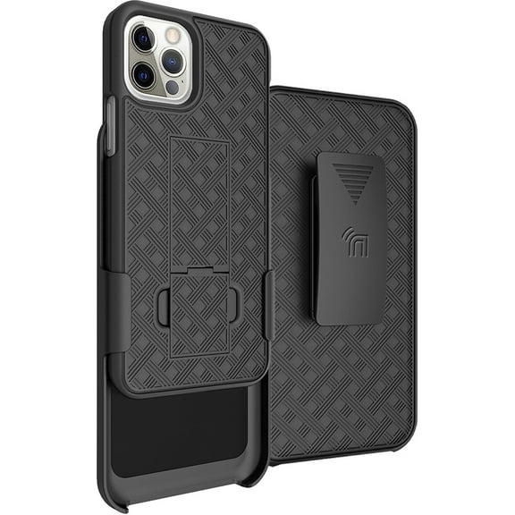 Nakedcellphone [Black Tread] Kickstand Case Cover with [Rotating/Ratchet] Belt Clip Holster Holder Combo for Apple iPhone 12 and iPhone 12 Pro (2020, 6.1" Model)
