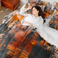 thumbnail image 4 of Manfei Modern Abstract Art Bedding Comforter Set 7pcs, Dark Orange Stripes Geometric Queen Bedding Sets, Oil Printing Reversible Queen Sheet Sets, Lightweight Room Decor, 4 of 7
