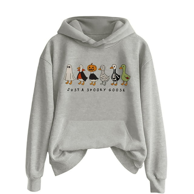 Just A Goose Sweat à Capuche Imprimé Graphique Halloween Couleur Unie Automne Hiver pour Femmes avec Poche