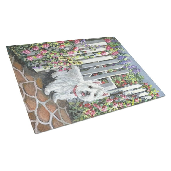Carolines Treasures PPP3199LCB Westie At the Gate Glass Cutting Board Large, 12H x 16W, multicolor