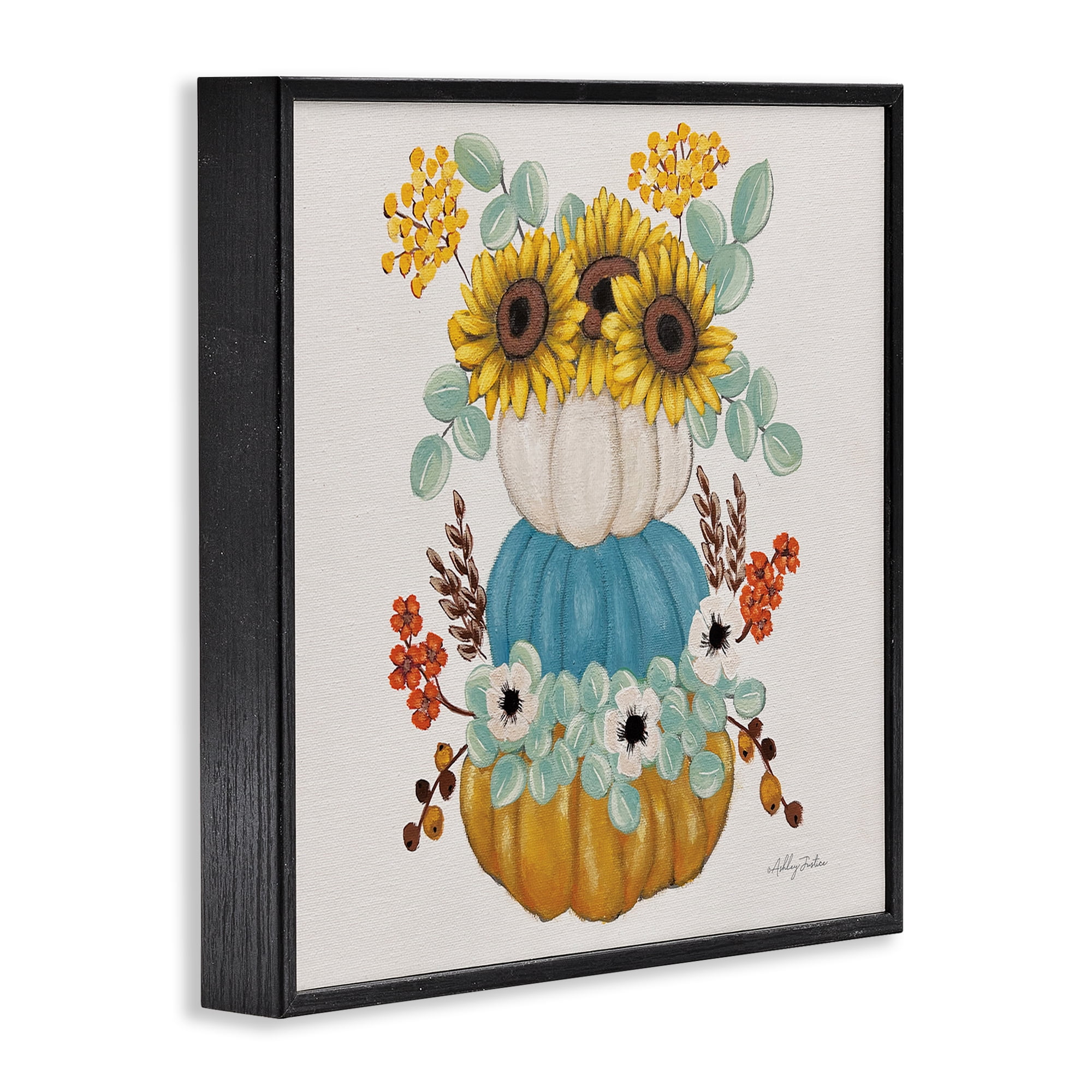 Stupell Industries Seasonal Flower & Pumpkins Botanical & Floral Painting Black Framed Art Print Wall Art, 17 x 17