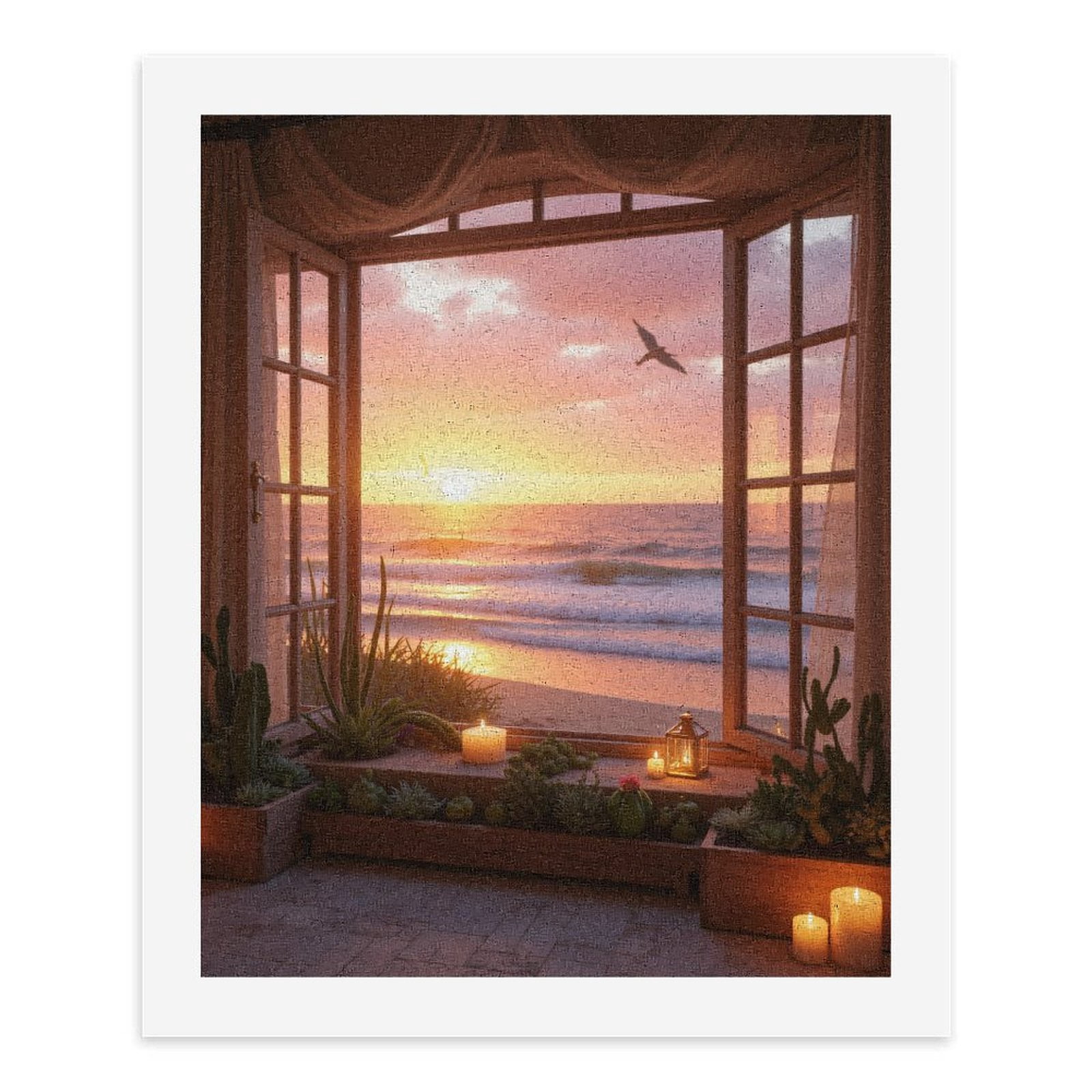 Paint By Numbers Kit for Adults Beginner - DIY Ocean Sunset View Through Window Canvas Painting Kits for Adults, Frameless Paint By Number for Adults for Home Wall Decor 16x20 Inch