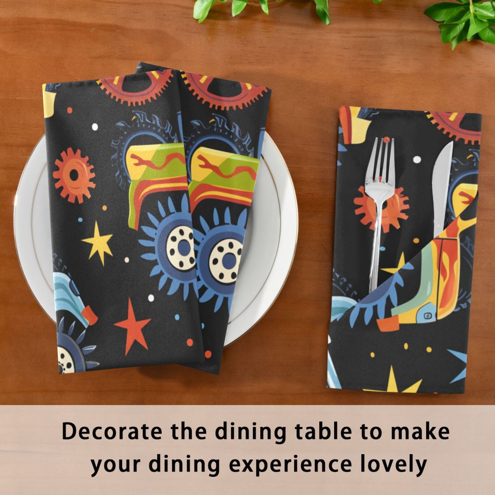 JSTEL Monster Truck Stars Cloth Napkins Set of 6, 20x20 Inch Washable and Reusable Napkin for Decoupage Dinner Party Everyday Use