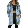 thumbnail image 2 of Womens Jacket Longline Jackets Christmas Print Winter Cozy Lined Full Zip Outerwear for Cold Weather Womens Coats Blue S, 2 of 5