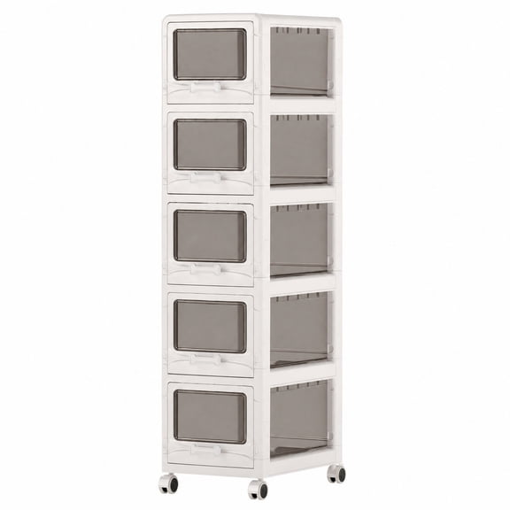 Furnibear 5-Tier Plastic Drawer Storage Organizer Rolling Cart with 3/4/5 Drawers and Lockable Wheels for Home Office Filing Document Letter, White