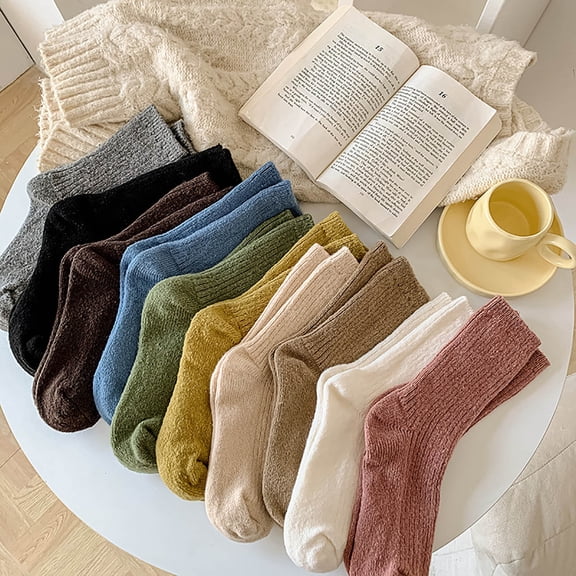 WHEANG Solid Color Socks for Women Thick Thermal Crew Socks for Women Multi Color Soft Cozy Warm Winter Casual Boot Socks for Cold Weather Daily Wear(Color Yellow One Size)