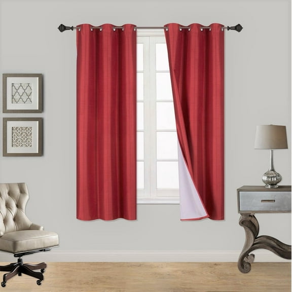 2-Piece Adam Red Geometric Blackout Lined Grommet Window Curtain Set, Two (2) Printed Thermal Panels 37" Wide x 63" Length (Each)