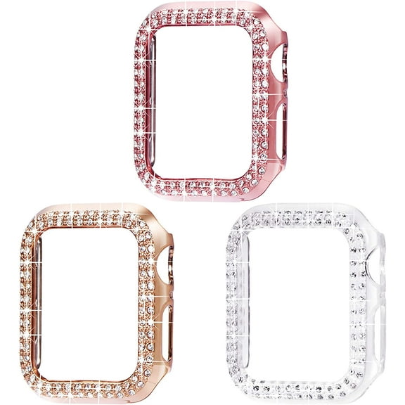 44mm Case Compatible with Apple Watch Case, Bling Frame Protective Case Screen Protector Compatible with Apple Watch Series 6/5/4 44mm for iWatch SE,Rose Gold/Pink/Clear