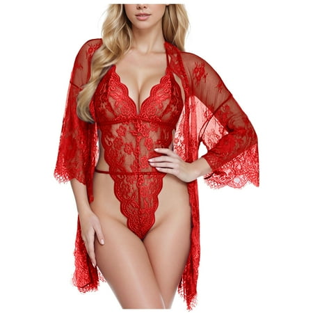 Midwennn New Women s Sexy Underwear Shapewear Bodysuits Lace Kimono Robe Lace Suit Womens plus Lingerie