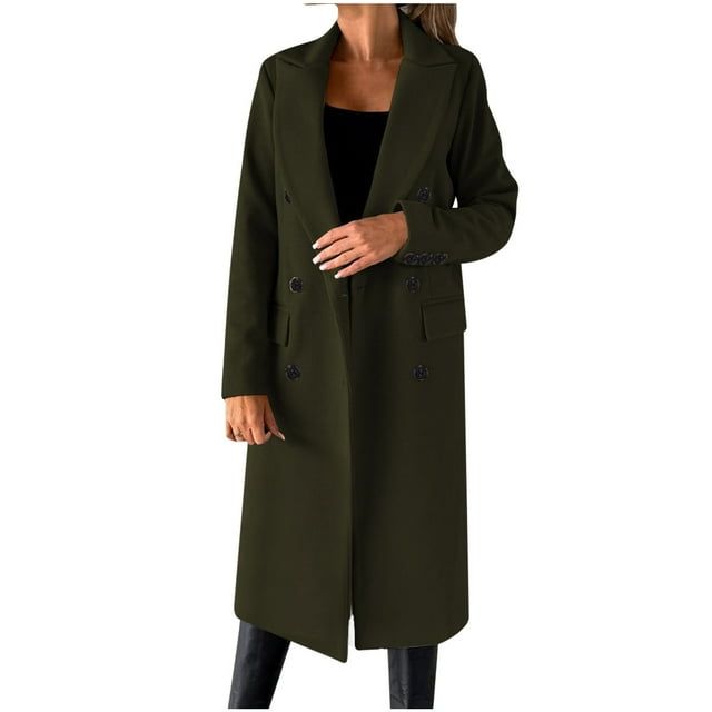 Pompotops Manteau Décontracté pour Femmes en Laine Uni à Double Boutonnage, Col Rabattu, Manches Longues, Sans Capuche, Manteau Décontracté, Liquidation