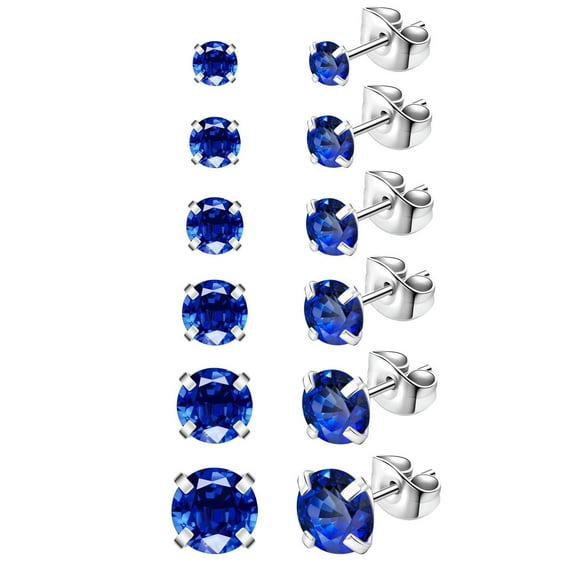 QQTDFG 6 Pairs/Set Stainless Steel Stud Earrings CZ Helix Conch Tragus Piercing Jewelry-Navy Blue