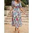 thumbnail image 5 of Women's Printed Puff Sleeve Midi Dress 100% Polyester Feminine Elegant Party Dress for Summer and Special Occasions, 5 of 15