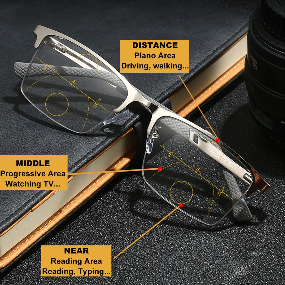 Men Photochromic Gray Business Reading Glasses 1.50, Gunmetal Metal Spring Hinge Progressive Readers +1.50 Strength