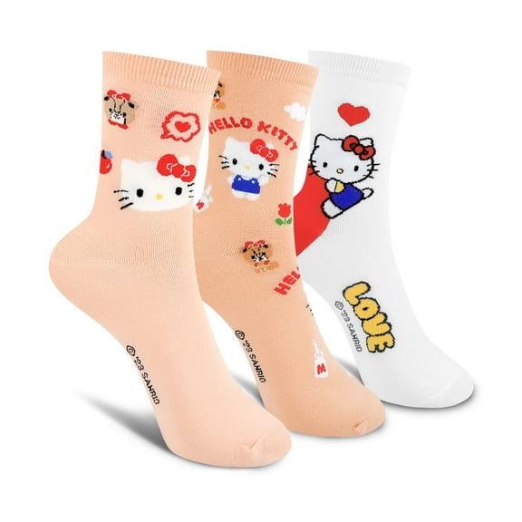 Hello Kitty Official Licensed Women's Crew Socks, Cute Character Design, 3 pack Set