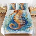 thumbnail image 6 of 3 Pcs Soft Bedding Set, Includes 1 Duvet Cover with Zipper And 2 Pillow Shams,Underwater World Seahorse Watercolor Twin(86"x70"), 6 of 8