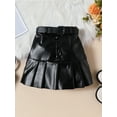 thumbnail image 6 of Nygoyerh Toddler Girl 2PCS Outfit 18M 24M 3T 4T 5T 6T Ruffles Long Sleeve Tops + Leather Pleated Skirt with Belt Set Cute Baby Clothing for Fall, 6 of 7