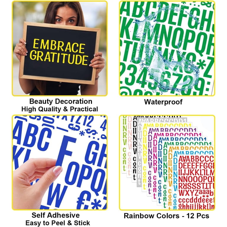 1512 Pcs Letter Stickers - 12 Sheets Of 1-Inch Vinyl Alphabet & Number Stickers, Multi-Color For DIY & Decoration