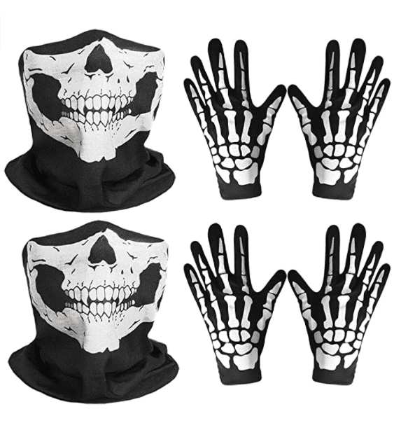 YOTINO Gants Squelette Blanc et Masque de Crâne Os Fantômes pour Soirée Costumée Halloween Carnaval 