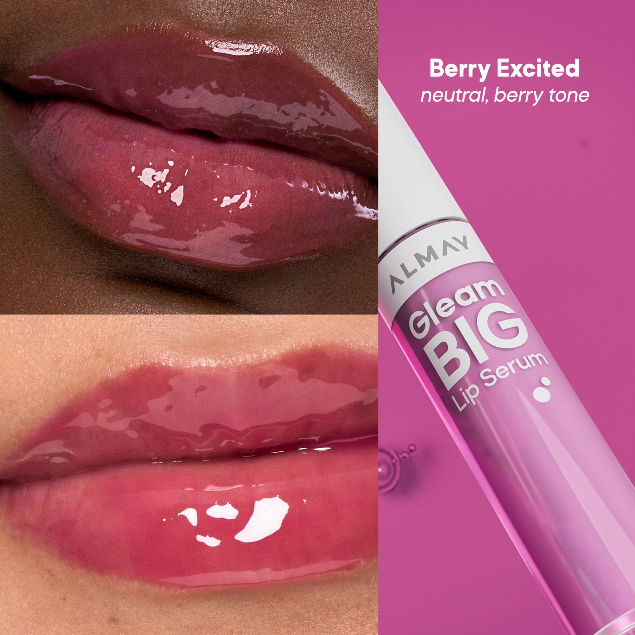 Almay Gleam Big™ Lip Serum, Hydrating Oil, High-Shine, Hypoallergenic, Non-Sticky, 400 Berry Excited, 0.13 fl oz