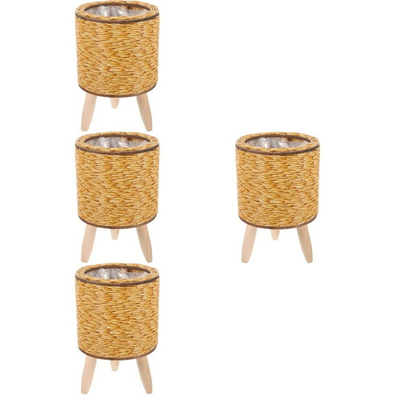 4 PCS Weaving Flower Basket Woven Rattan Plant Stand Pot Office
