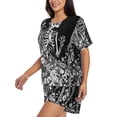 thumbnail image 2 of Fuzoiu Gothic Skull Floral Art Print Women's Short-Sleeved Pajama Set,Lounge Sleepwear Set,Womens Pajama Sets 2 Piece,Button-Up Top and Shorts with Pockets-Large, 2 of 7