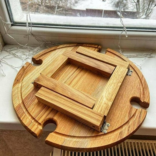 Mialoley Wooden Collapsible Table with Grooves Round Shape