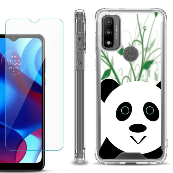 Shockproof Bumper Phone Case for Motorola Moto G Pure, with Tempered Glass Screen Protector, by OneToughShield ® - Panda