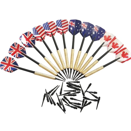 12* Darts with 4 Kinds National Flag Flights for Electronic Dartboard with 36 Extra Tips