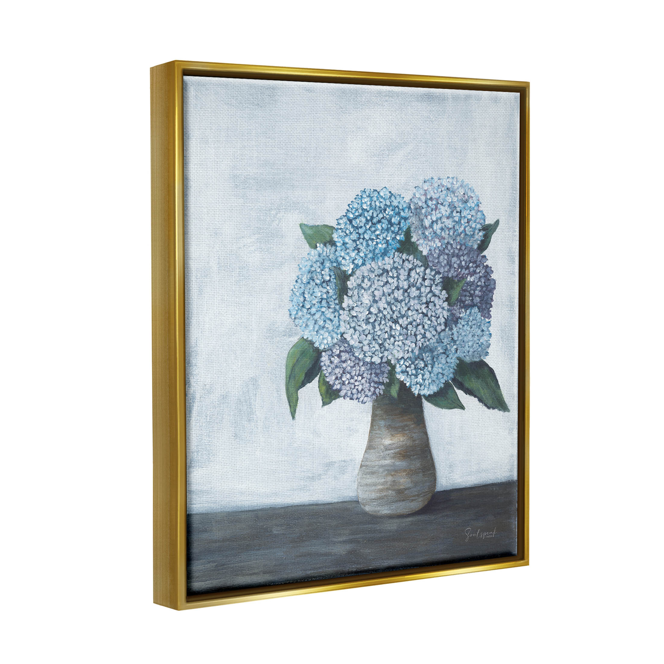 Stupell Industries Traditional Hydrangea Bouquet Painting Metallic Gold Floating Framed Canvas Print Wall Art, Design by Soulspeak & Sawdust