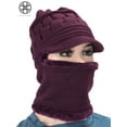 thumbnail image 4 of Luxtrada Womens Bib Beanie Hat Pom Bobble Scarf Mask Set Knitted Winter Warm Snow Ski Cap Knit Skull Cap with Fleece Lined, 4 of 5