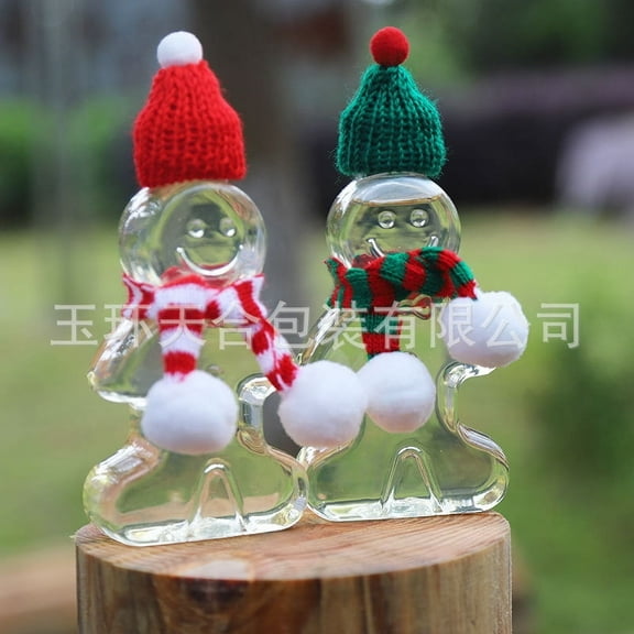 Zhiyie 10pcs Christmas Gingerbread Man Drink Bottle with 10pcs Hat 10pcs Scarf Cute Plastic Xmas Juice Bottles with Lids for Clear Containers Juicing and Drinking