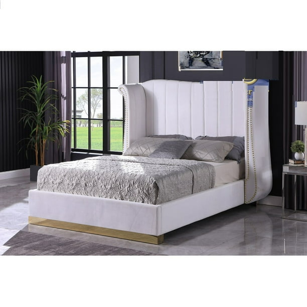 Contemporary Look Off White Velvet Fabric Bedroom Furniture 1pc Queen Size Bed Com Contemporary Look Off White Velvet, Off White Queen Bedroom Set