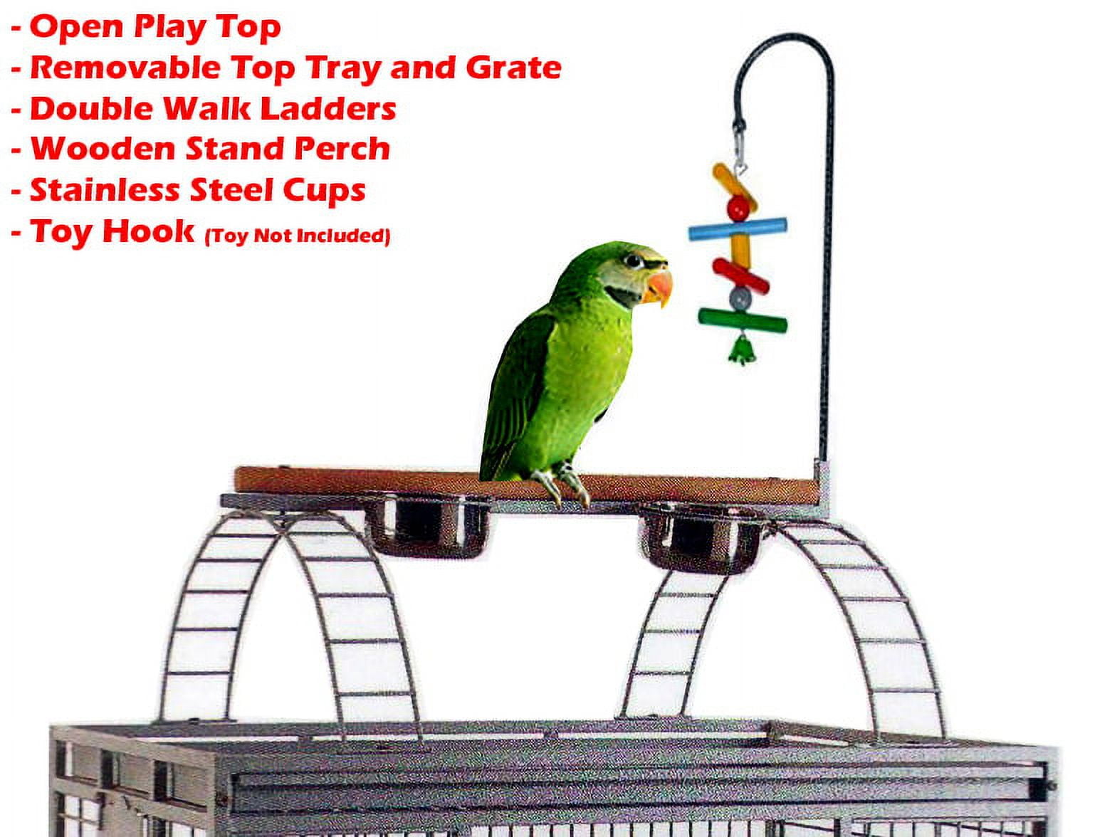 XX-LARGE 32"x23"x66"H Deluxe and Sturdy Wrought Iron Bird Parrot Rolling Cage Double Ladders Open Play Top Perch Stand With Seed Guard