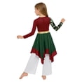 thumbnail image 3 of YiZYiF Kids Girls Worship Praise Dance Outfit 2-Piece Printed Irregular Liturgical Dress with Wide Leg Pants Set Burgundy White 16, 3 of 6