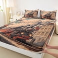 thumbnail image 4 of Castle Fairy Vintage Steam Train Full Size Sheets 4-Piece for Teens, Town Cloudscape Bed Sheets for Themed Bedroom, Red Black, 4 of 6