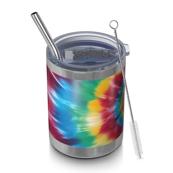 12oz Tumblers Colorful Rainbow Tie Dye Spiral Pattern Vacuum Insulated Stainless Steel Travel Tumbler Cups Mug with Lid and Straw for Beer,Coffee,Beverages with Cleaning Brush for Cold & Hot Drinks