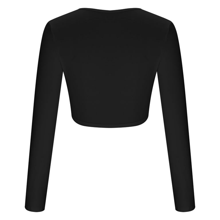 Sexy Crop Tops for Women Plunging Neckline Long Sleeve Slim Fit Crop Top  Blouse Shirts with Golden Ring Centrepiece 