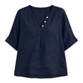 thumbnail image 5 of Tops for Women Casual 100% Cotton V-Neck Button Five-Quarter Sleeve Top, 5 of 8