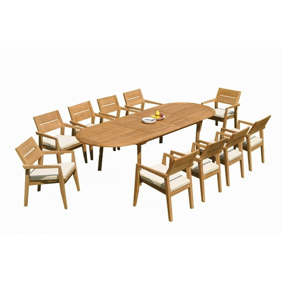 Grade-A Teak Dining Set: 10 Seater 11 Pc: 118" Oval Table And 10 Vellore Stacking Arm Chairs Outdoor Patio WholesaleTeak #51VL2611