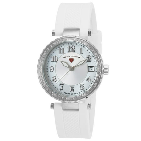 Swiss Legend 16002Sm-02-Wht Sea Breeze Diamonds White Silicone Silver-Tone And Mop Dial Ss Watch