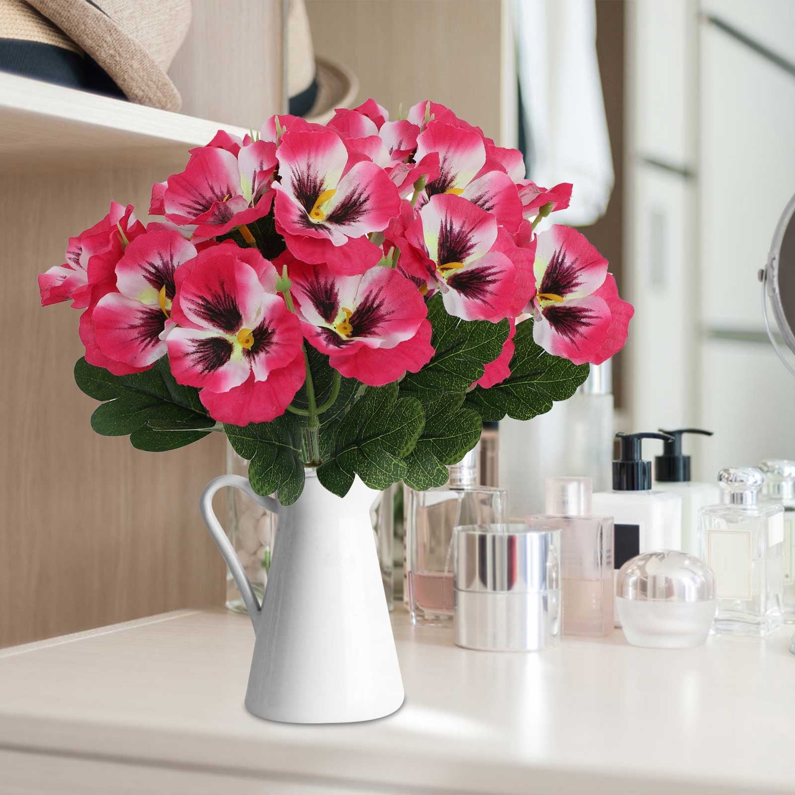 Darzheoy Artificial Pansy Flowers, UV Resistant Plastic Plants Fake Silk Faux Flowers for Outdoor Planters, Home Indoor Outside Garden Porch Window DIY Decoration